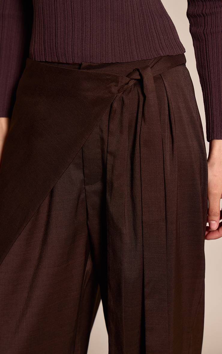 Chocolat Pantalon Droit Tissé À Nouer Avec Ceinture Enveloppante