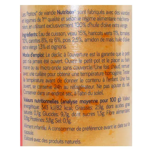 Nutriben Potitos +6m Vitela Feijão Verde Cenouras 235g