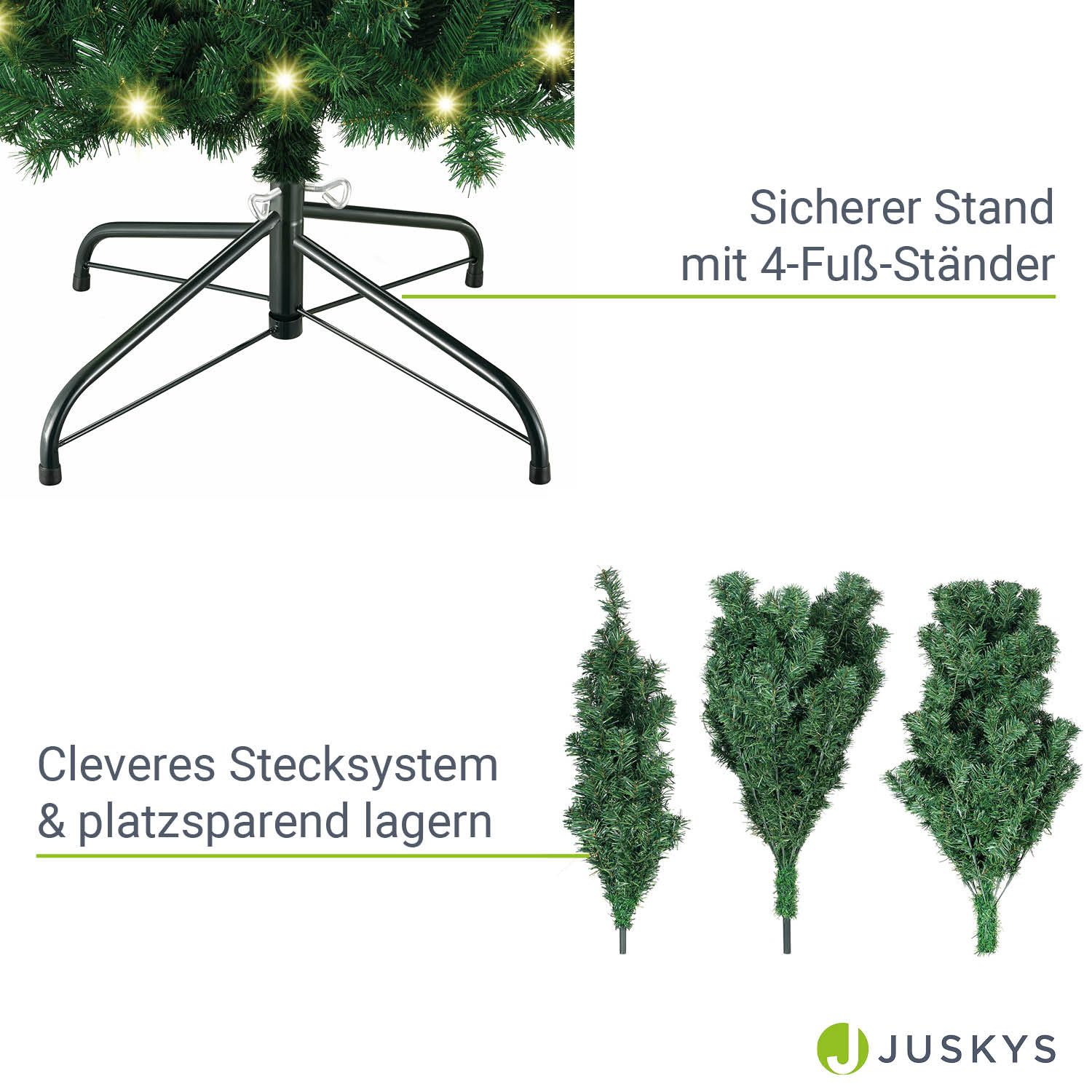 Juskys künstlicher Weihnachtsbaum 210 cm - Baum mit LED Beleuchtung & Ständer - Tannenbaum