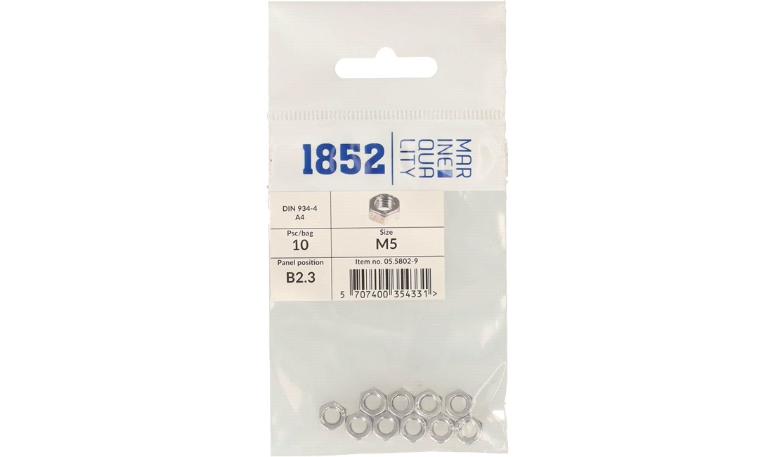 Møtrik m5 a4 din 934-4 10 stk