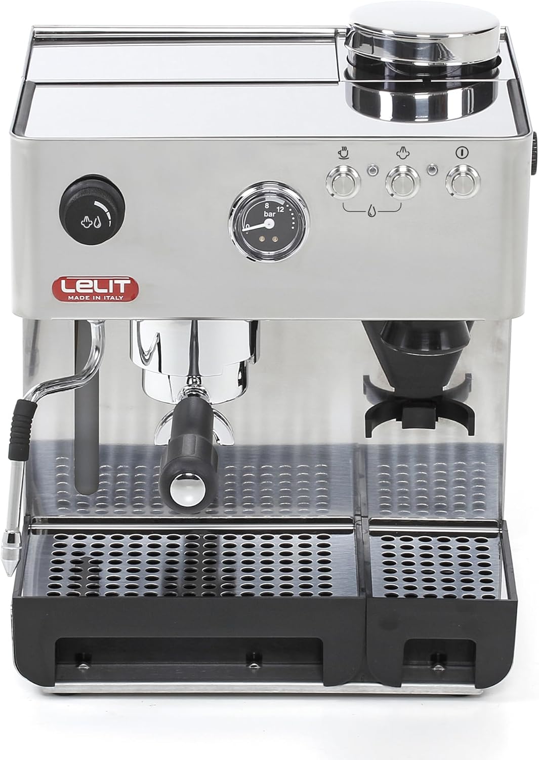 Lelit Anita Kaffeemaschine - Mit multidirektionalem Milchaufschäumer und Mahlwerk - 2,7 Liter - Silber