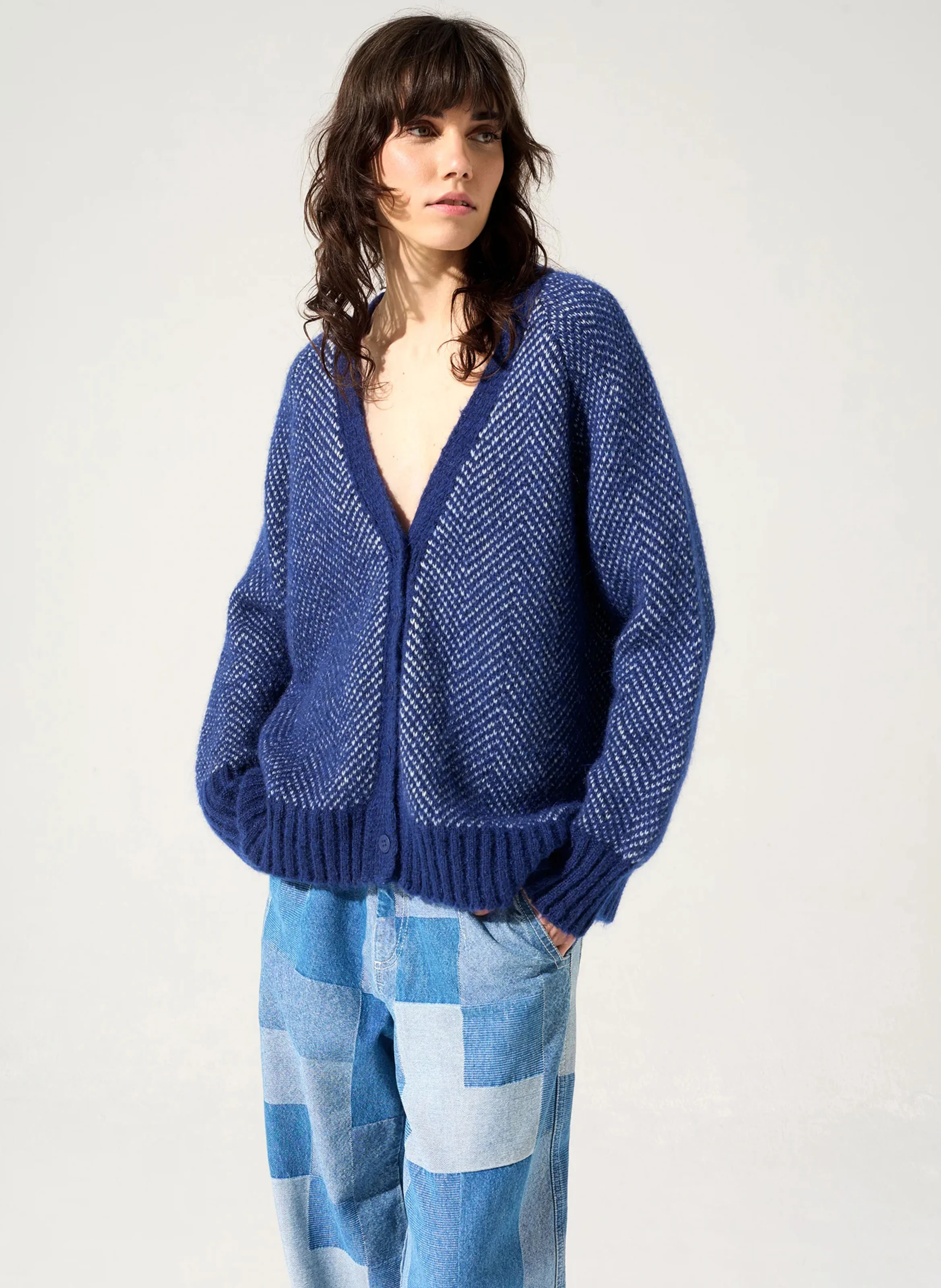 AZRA - Cardigan ample à motifs| Bleu