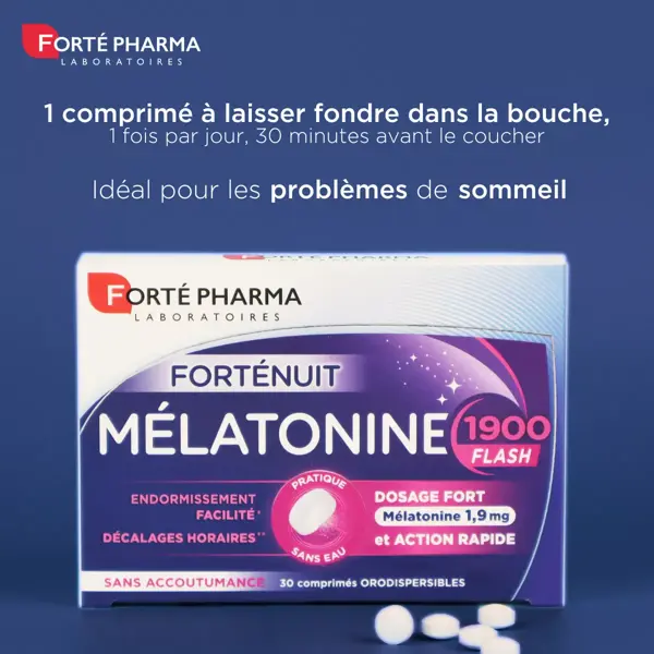 Forté Pharma Melatonina 1900 Flash 30 comprimidos orodispersíveis, embalagem com 3 unidades.