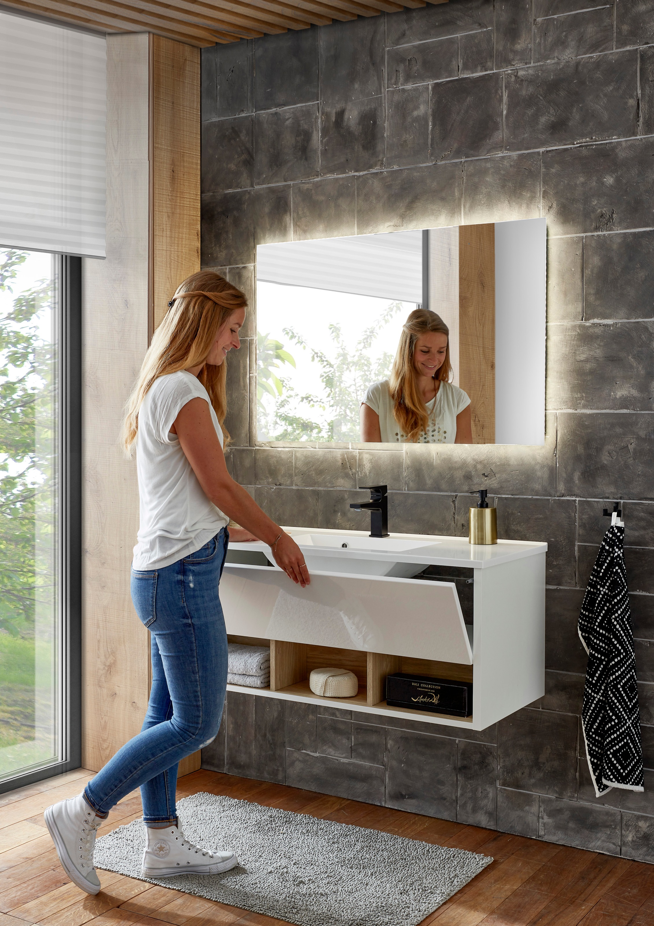 PLACES OF STYLE Waschtisch »Studio Line, Waschtisch inkl. Waschbecken, modernes Design« in zwei Farben verfügbar, ausreichend Stauraum