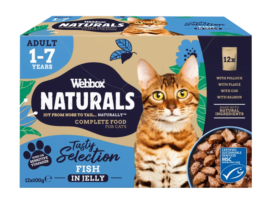 COMIDA HÚMIDA PARA GATO NATURAL WEBBOX SELEÇÃO DE PEIXES EM GELEIA 12X100G