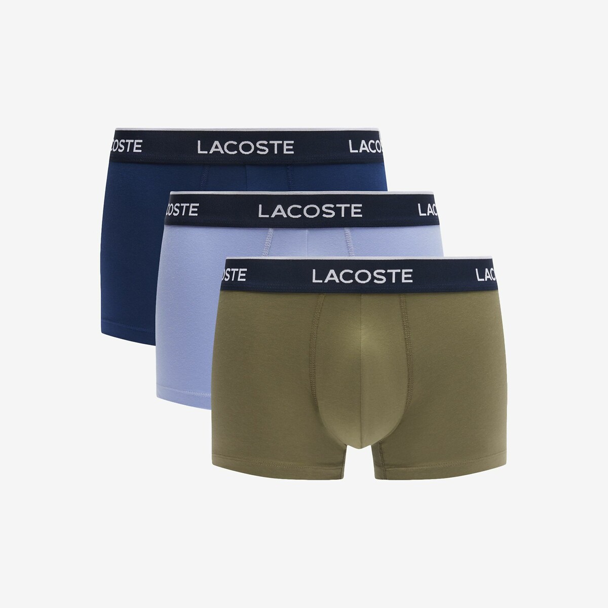 LACOSTE<br>Conjunto de 3 cuecas boxer lisas, algodão elástico