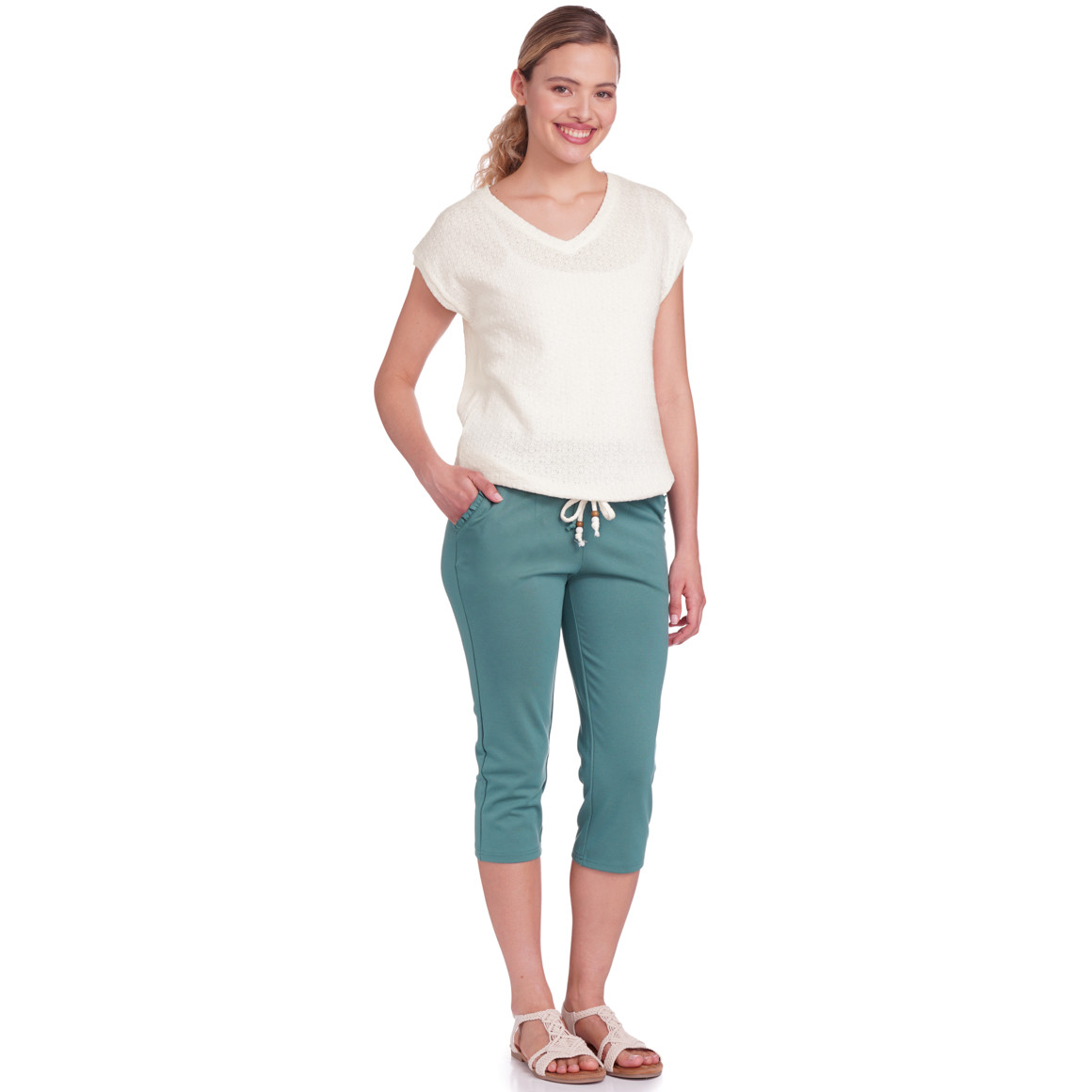 Gina Damen Jogpants in Capri-Länge dunkelgrün