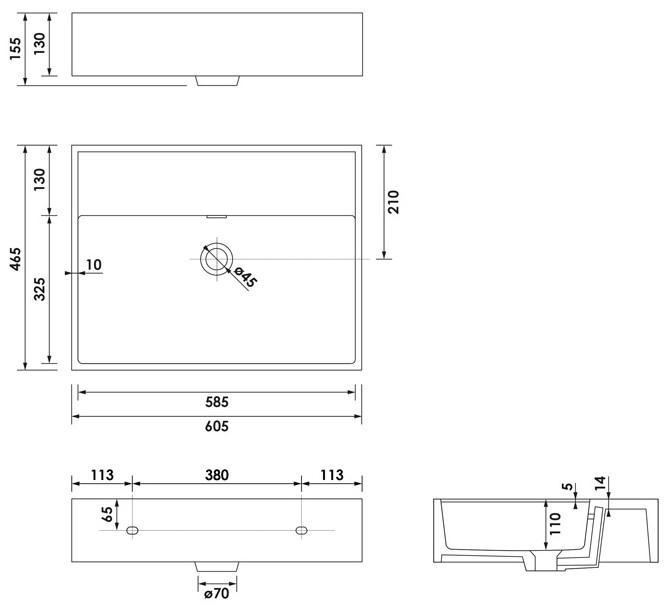 Brauer Lunar wastafel keramiek 60cm zonder kraangat wit glans