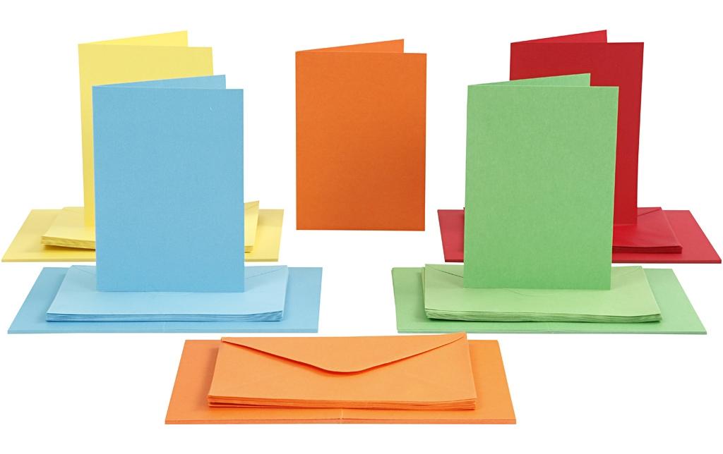 Blankokarte und Couvert 10.5 x 15 cm, 50 Stück, MehrfarbigPostkarten mit Umschlag für jeden Anlass