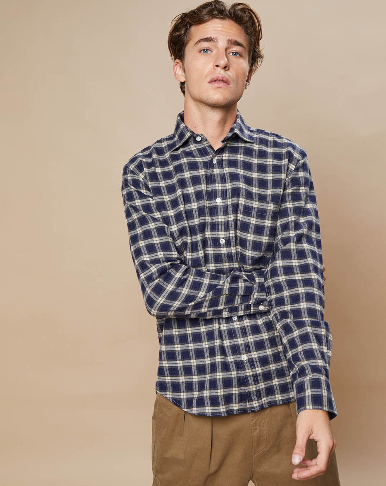 Hartford Chemise en Flanelle de Coton Regular Paul à carreaux marine/flanelle/naturel