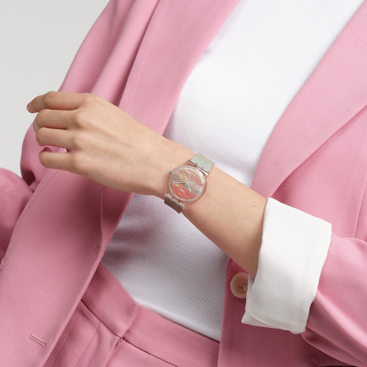 Montre SWATCH Gent biosourced Turner's Scarlet sunset femme bracelet silicone rose