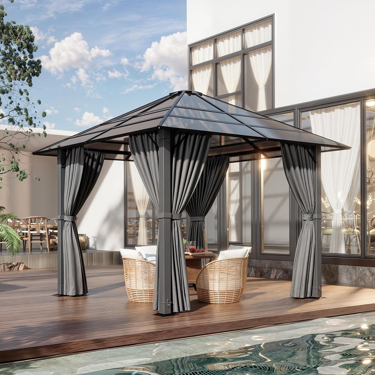 Devoko Pavillon 3x3 Wasserdicht Stabil Winterfest,Aluminium Gartenpavillon,Pavillon mit Festem Dach Protection UV,Geeignet für Außenszenen,Grau