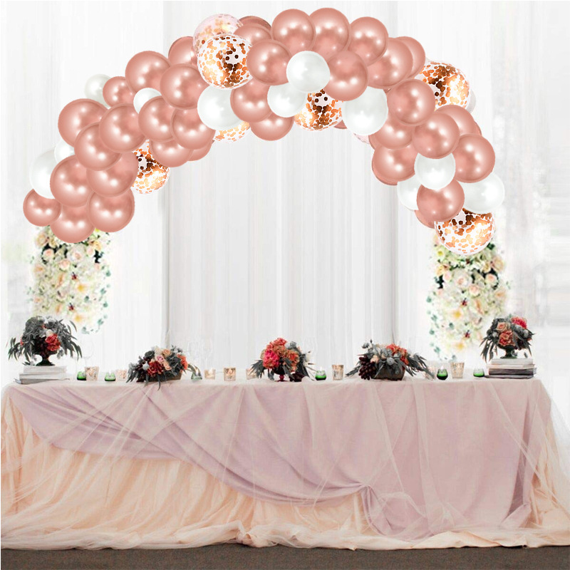 (132-tlg. Set) Party Deko Ballons Latex Luftballons mit Konfetti  - Roségold / Weiss