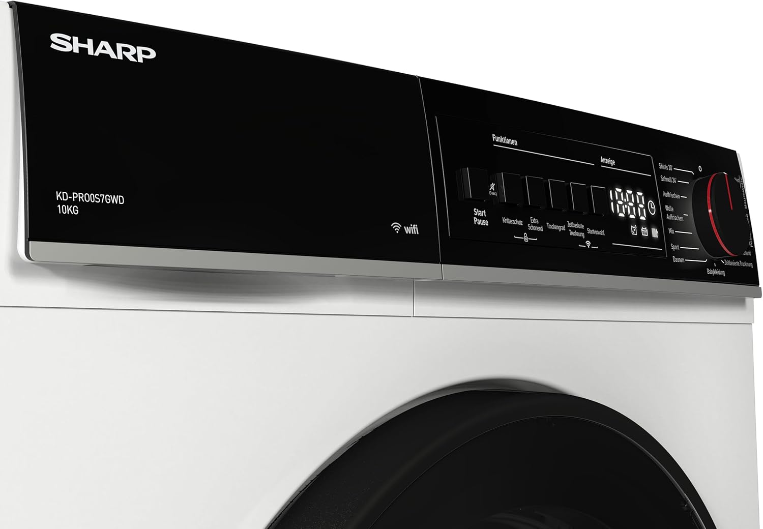 Sharp KD-PRO0S7GWD-DE Wäschetrockner, 10kg, D, WiFi, 15 Programme inkl. 20-Minuten-Schnelltrockenprogramm, Weiß