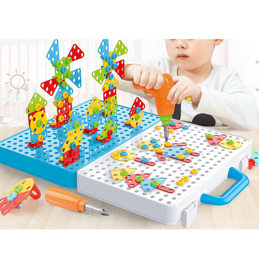 (276-tlg. Set) 3D Werkzeug Puzzle Kinder Spielzeug Koffer inkl. Schrauben   Schraubendreher (Batteriebetrieben) - Bunt