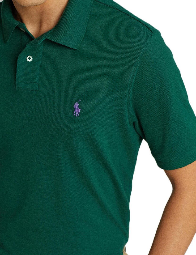 Slim Fit Green Logo Purple Polo