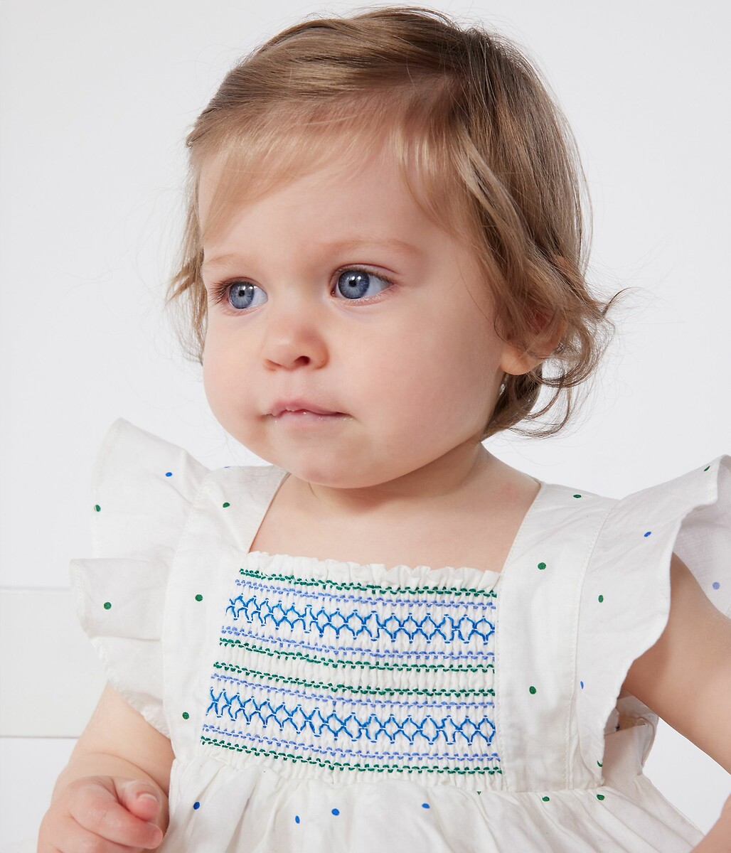 PETIT BATEAU<br>Vestido e calcinha com estampa de bolinhas em popeline