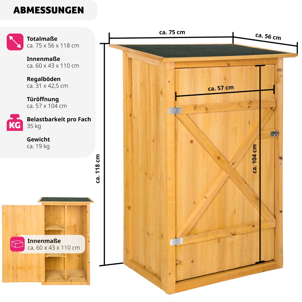 Tuinhuis met plat dak tectake Taman van geïmpregneerd naaldhout 75 x 56 x 118 cm