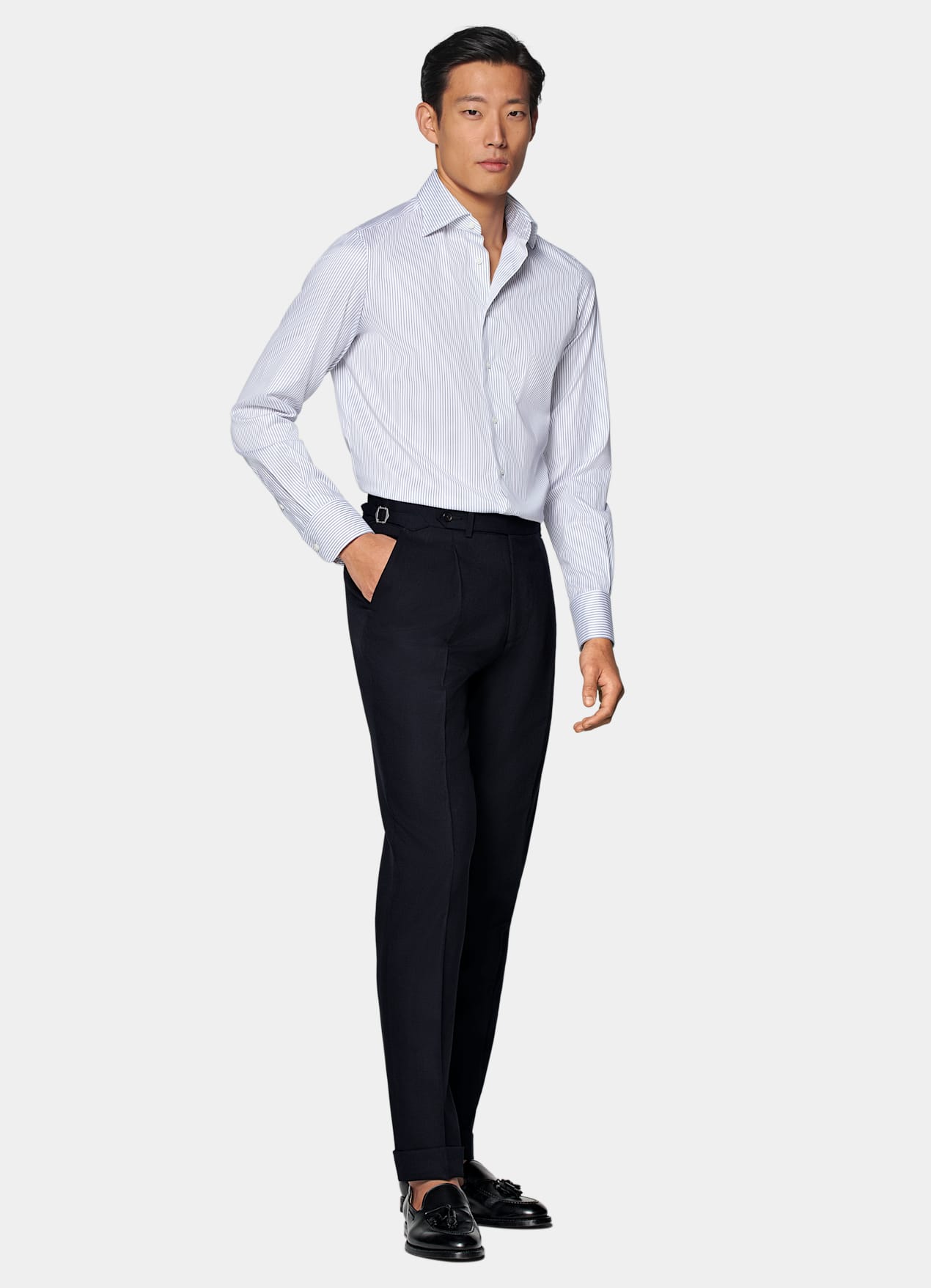 Chemise coupe ajustée en twill bleu marine à rayures