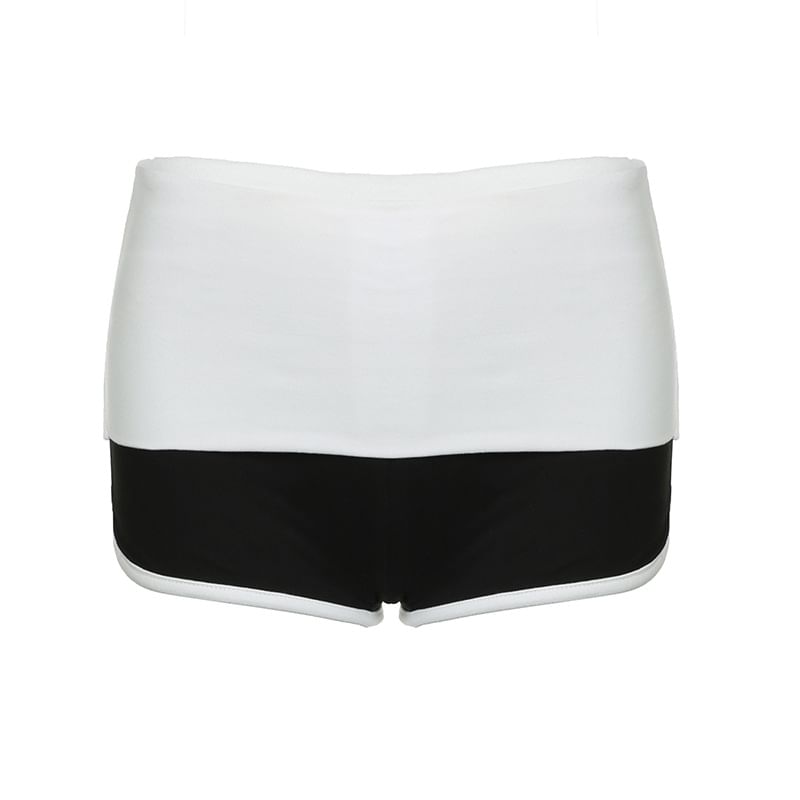 Sosana - Slim-fit minishort met lage taille en kleurblokken