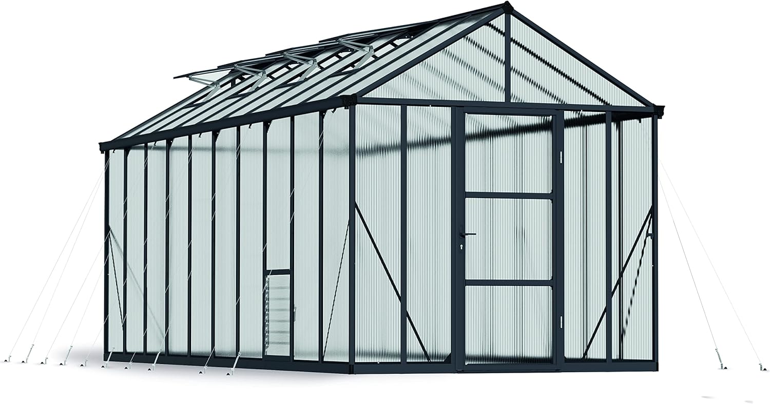 Canopia by Palram Gewächshaus gross Glory 8x20 Treibhaus 253x604 cm Aluminium Grau Anthrazit Tomatenhaus Polycarbonatplatten UV-beständig
