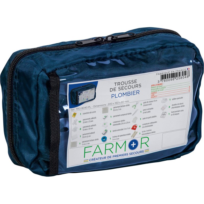 Trousse de secours Plombier 1/3 personnes en tissu bleu