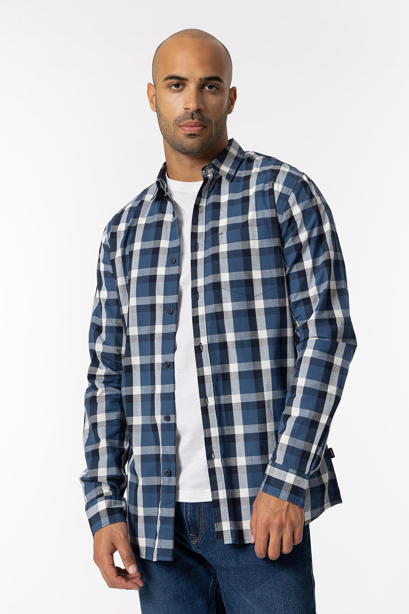 Camisa xadrez de popeline de corte justo