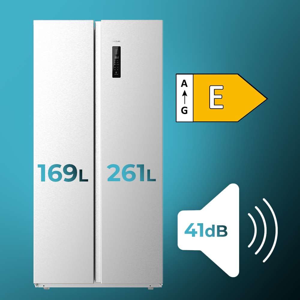 Cecotec Réfrigérateur Américain CoolMarket SBS 430 Inox E. 2 Portes, Side by Side 430 L, Hauteur 176 cm et Largeur 84 cm, Multi Air Flow System, Total