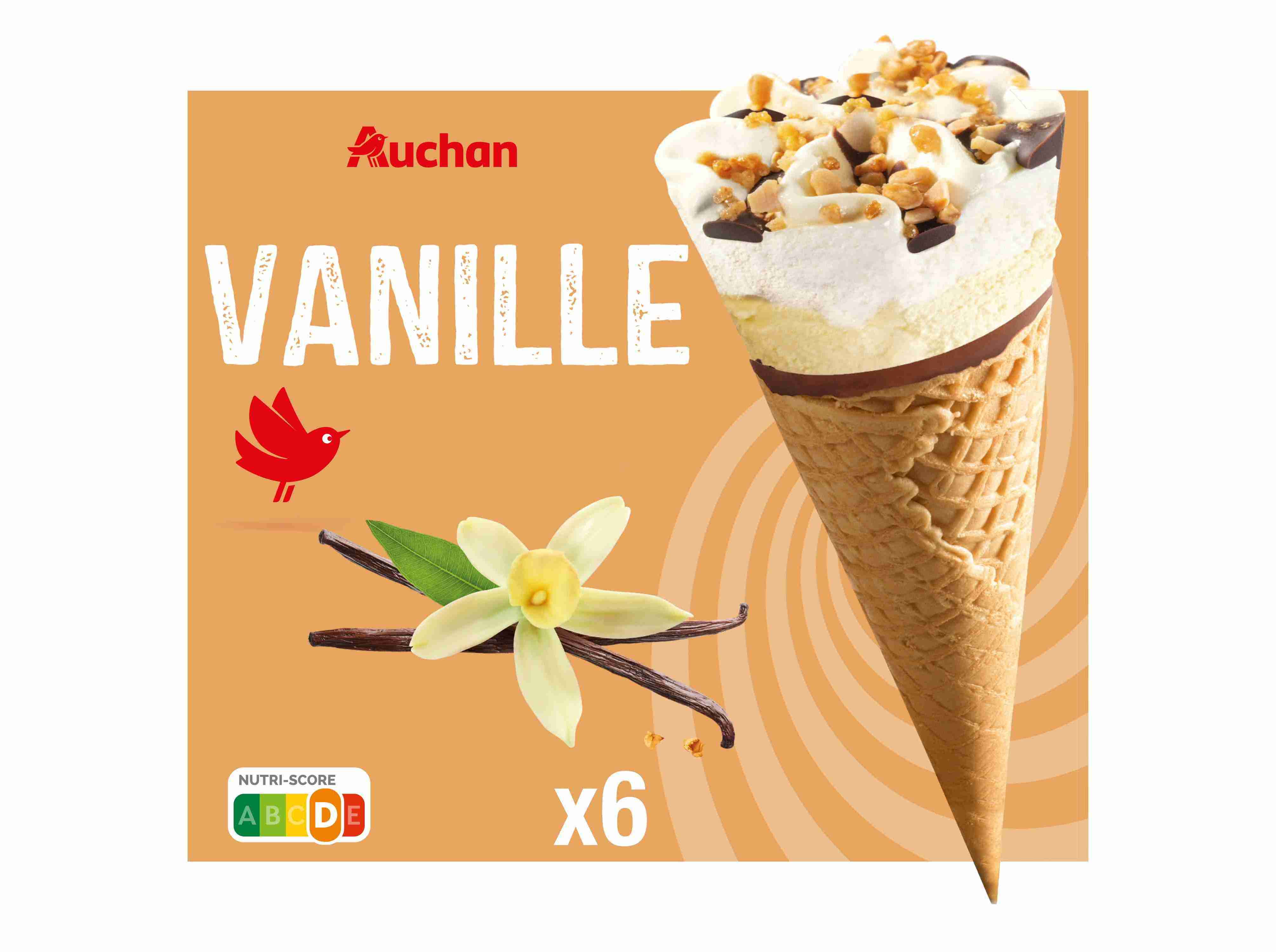 GELADO CONE AUCHAN BAUNILHA 6X120ML