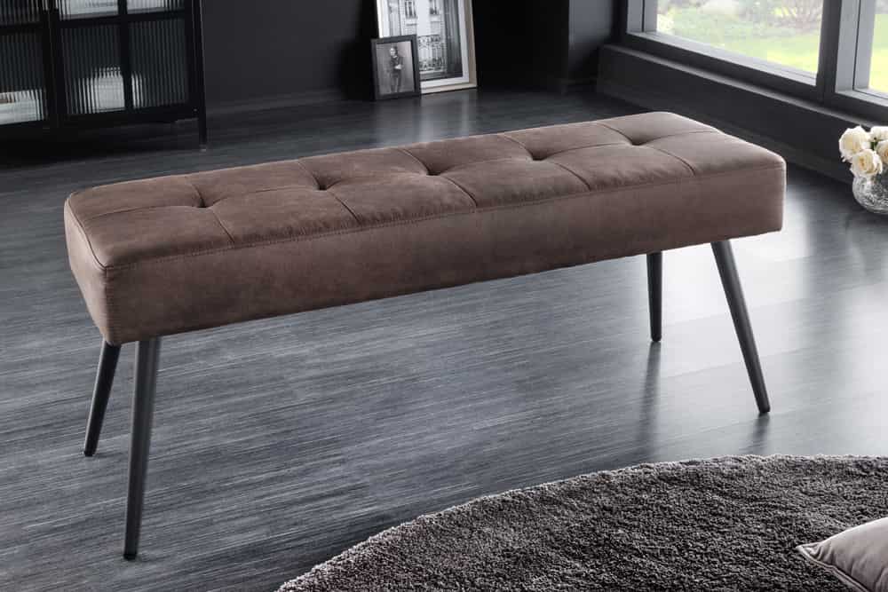 Design Sitzbank BOUTIQUE 100cm antik braun Microfaser schwarze Metallbeine Polsterbank