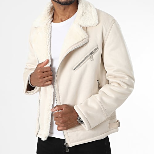 Veste Zippée Col Fourrure Beige