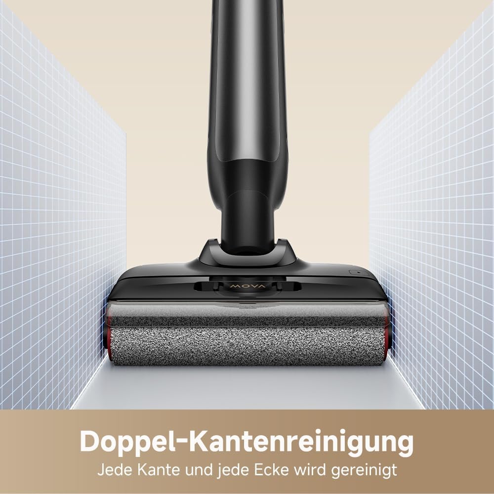 Mova M10 Nass Trockensauger, Flaches 180°, 90° Drehbar, 18.000 Pa Saugkraft, 0,9 kg Gewicht, 75 °C Bürstenreinigung, 5 Min. Heißlufttrocknung, Verhedderungsfrei, Bürste mit Doppelichtungsrotation,