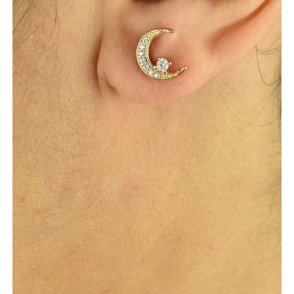 Boucles d'oreilles croissant de lune et oxyde de zirconium Plaqué OR 750 3 microns