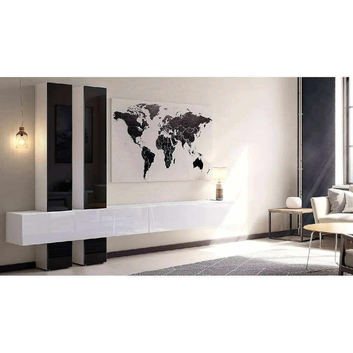 Mpc Combinaison Murale - Blanc Mat/Noir Haute Brillance