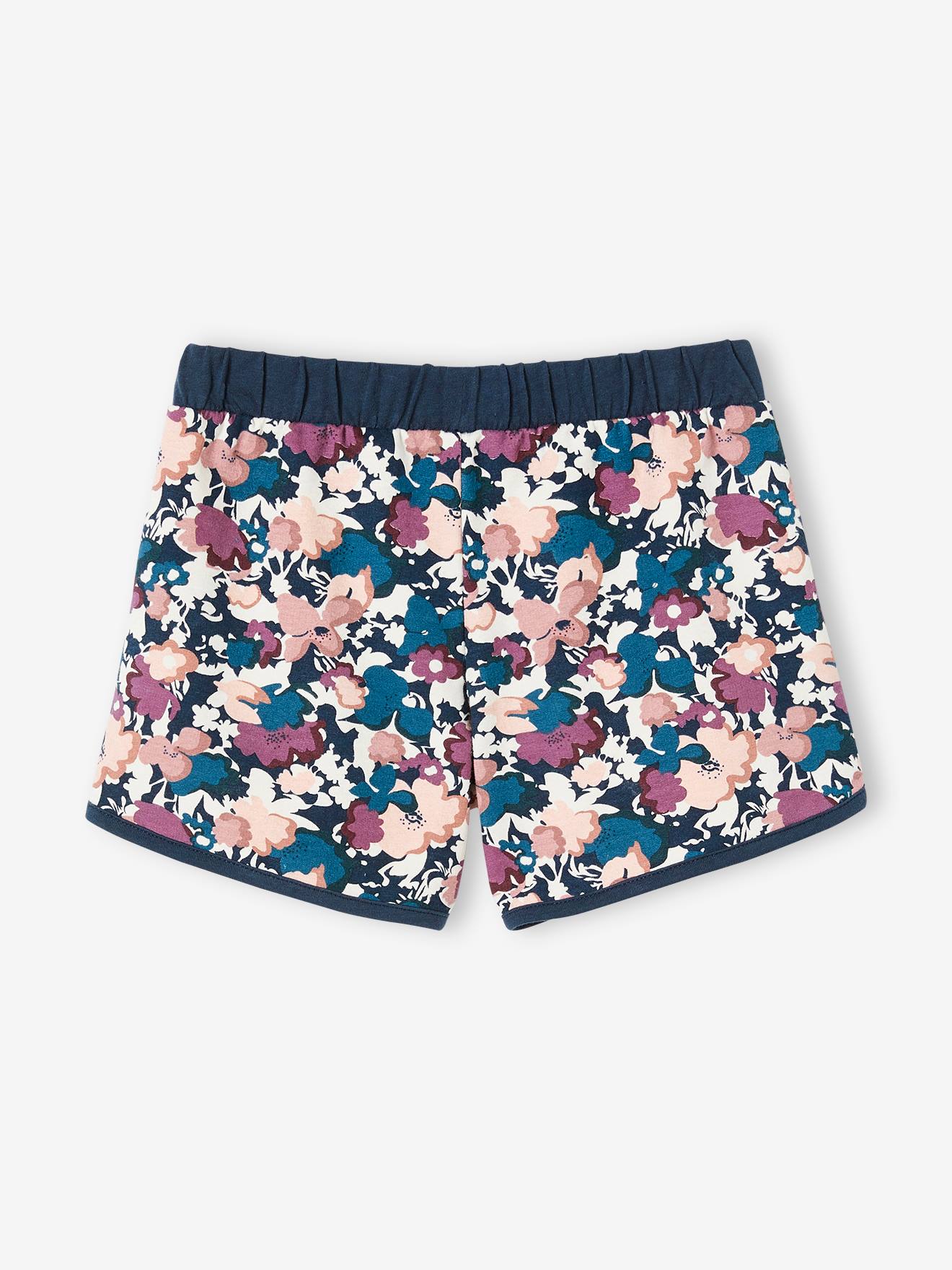 Shorts esportivos com estampa floral para meninas, tamanho médio, bege.