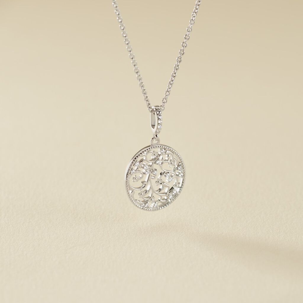Collier Argent Plantain Oxydes De Zirconium