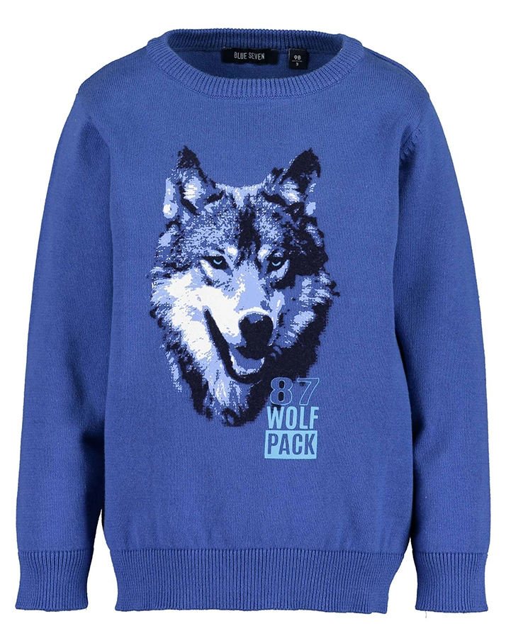 Strickpullover ARCTIC WOLVES mit Flockprint in blau