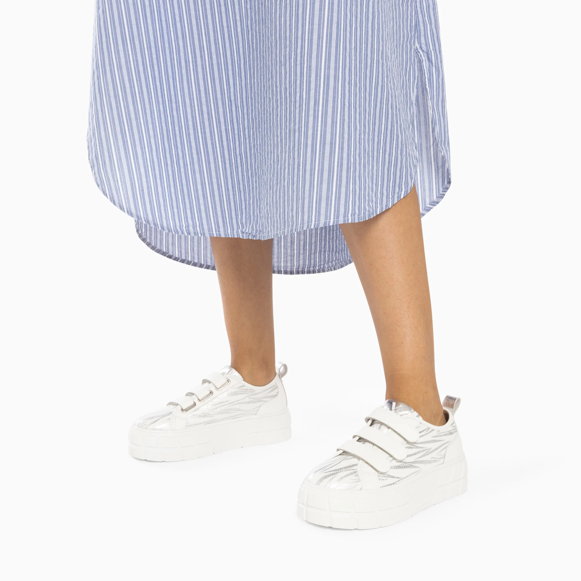 Sneakers-Baskets Bridget blanc et argent zébré à plateforme