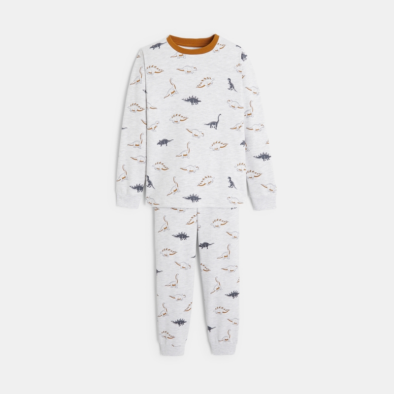 Pyjama 2 pièces en jersey motifs dinosaures gris garçon