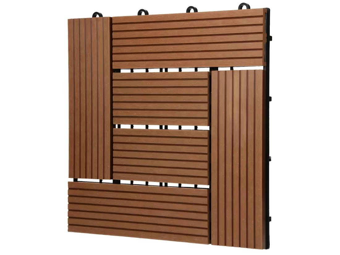 WPC carreaux de sol 30x30 cm 3m² mosaïque pour jardin piscine patio marron clair