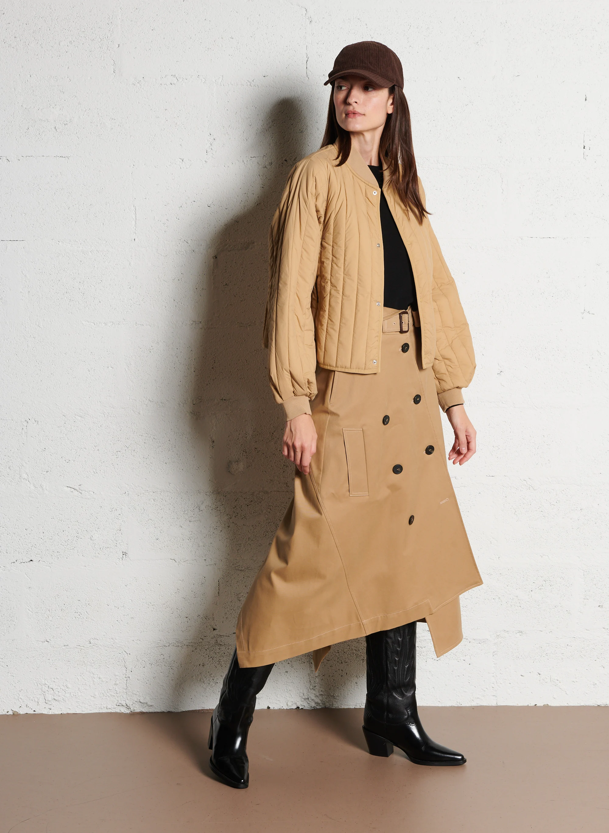 BANJA - Veste droite col teddy matelassée | Beige
