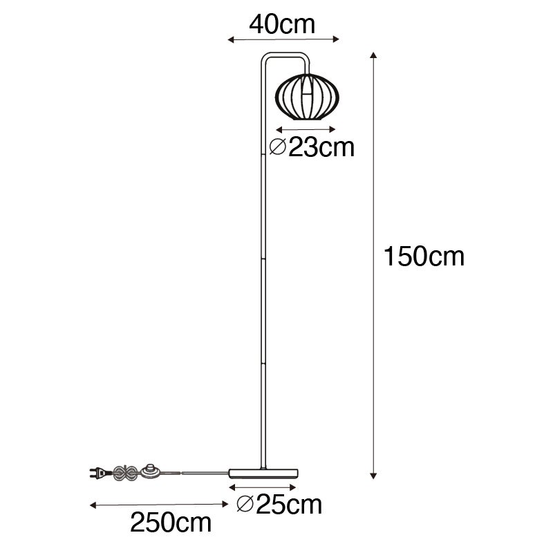 QAZQA - Design vloerlamp, zwart, 23 cm - Margarita | Woonkamer | Slaapkamer - Staal, rond - LED-compatibel, E27