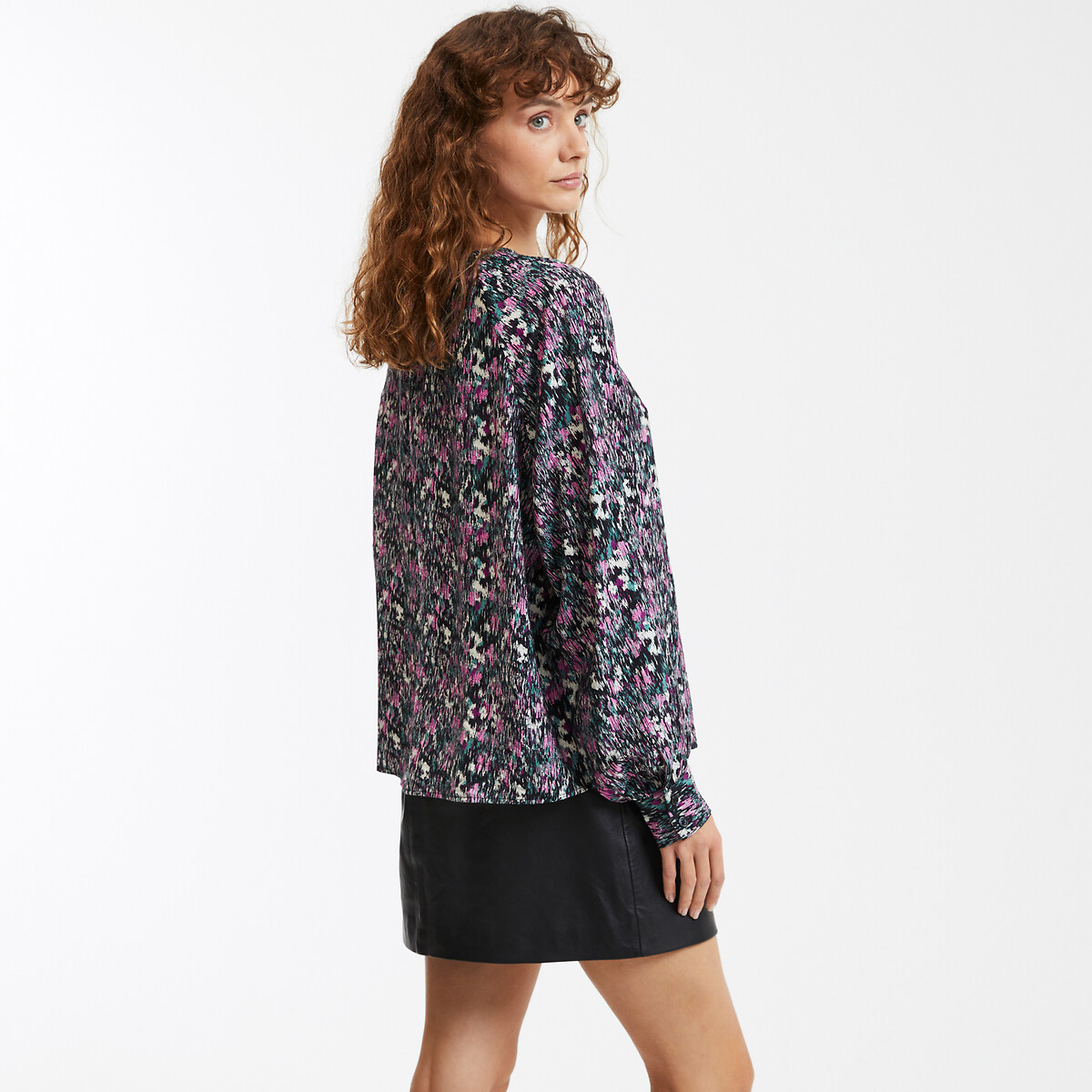 COLEÇÕES LA REDOUTE<br>Blusa com gola redonda, estampa gráfica e mangas compridas