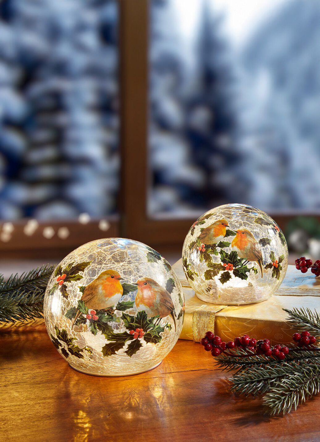 Beleuchtete Kugel aus Glas, 2er-Set