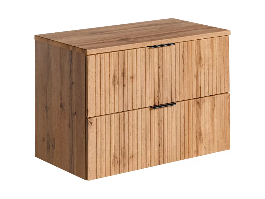 Meuble sous vasque suspendu strié avec planche - Naturel clair - L80 cm - ZEVARA