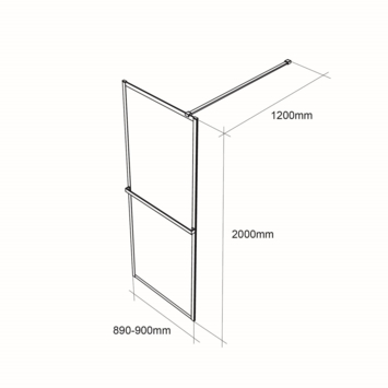 Allibert inloopdouche Milton 90x200 cm helder glas/mat zwart