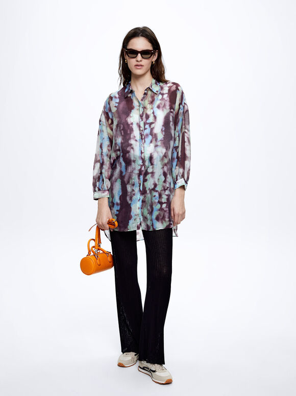 Camisa estampada em liocel - Marrom