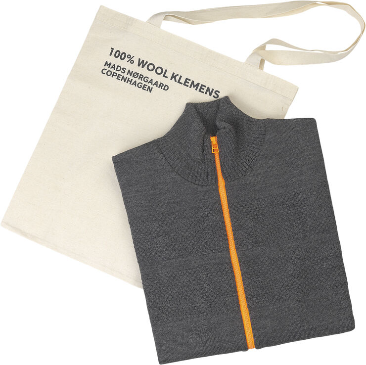 Mads Nørgaard - Copenhagen 100% Wool Klemens Zip Kontrast Koksgrå, orange