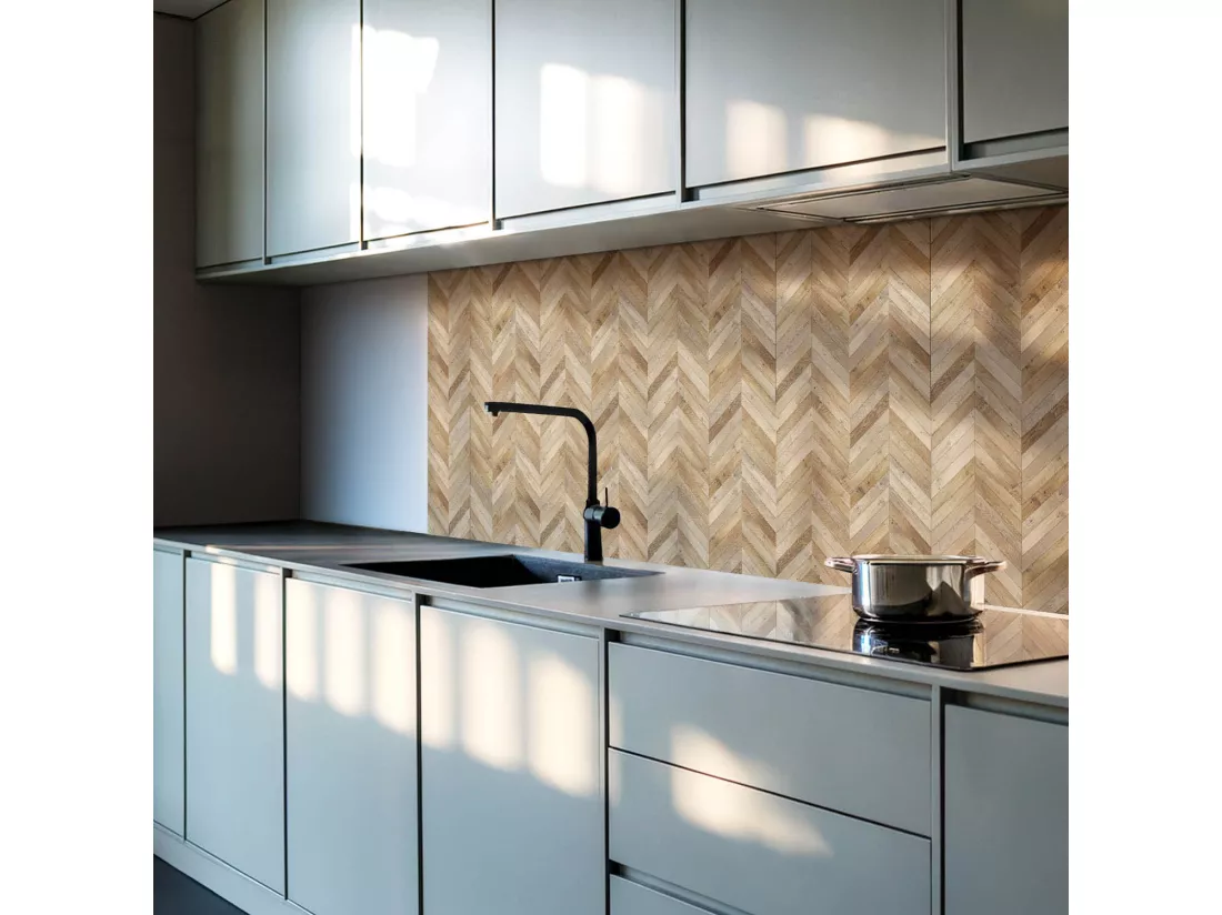 Carreaux autocollants PVC, Carrelage PVC adhésif - 9x30x30 - Motif à chevrons en bois