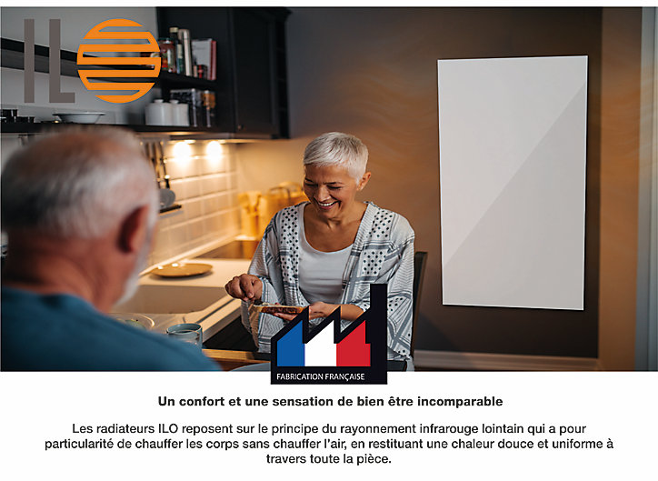 Radiateur électrique à rayonnement Ilo Emeraude en verre Design Blanc 500W
